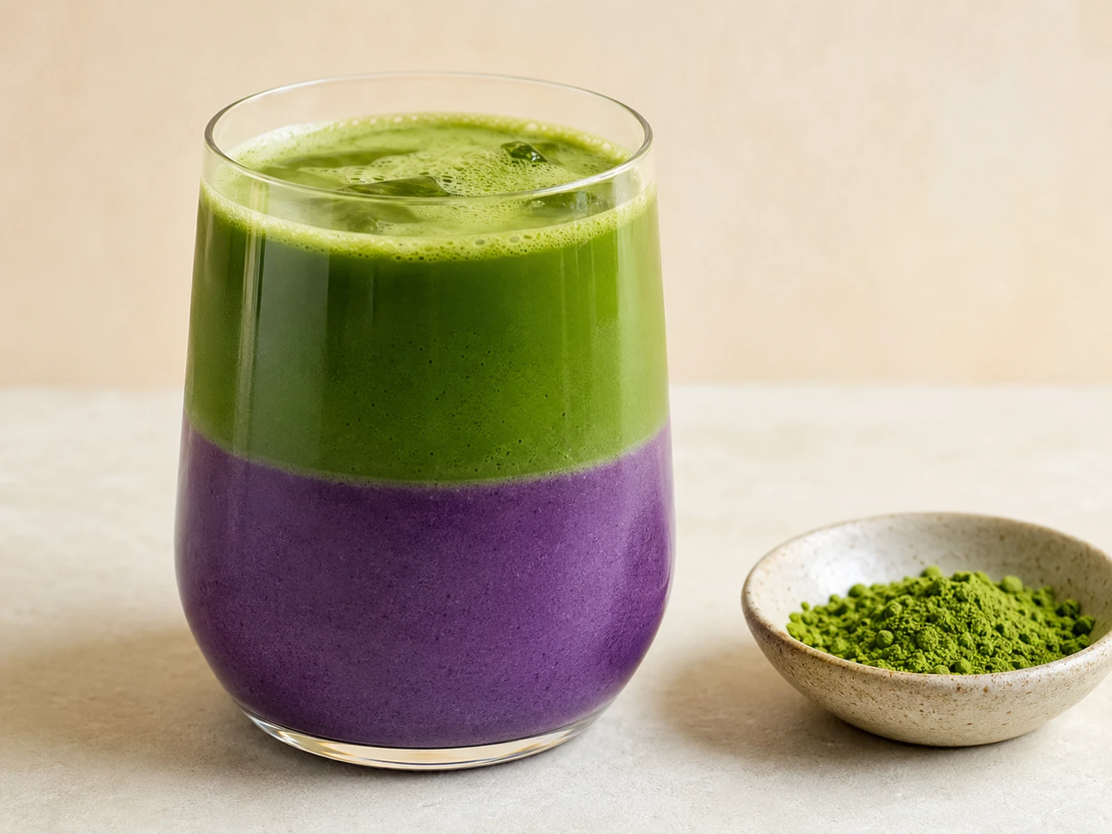 Ube matcha latte glacé